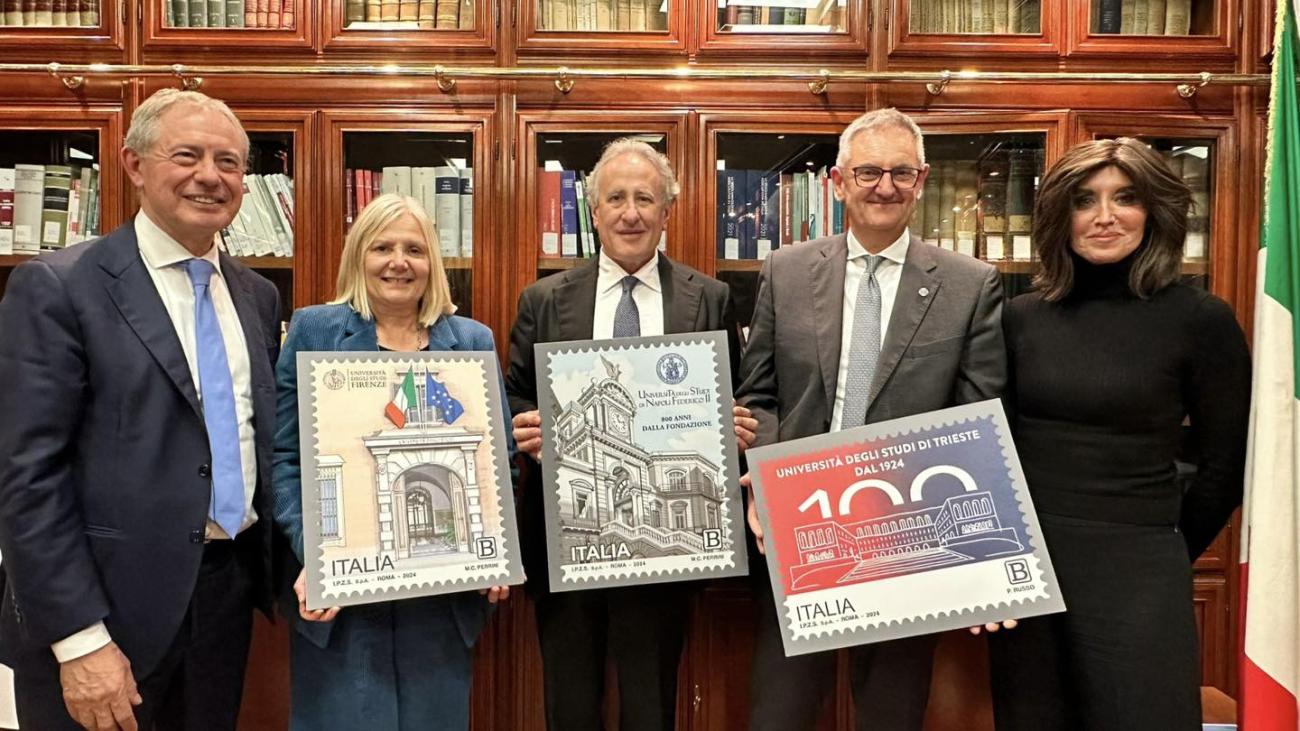 Da sinistra: Il ministro Adolfo Urso, Alessandra Petrucci, Matteo Lorito, Roberto Di Lenarda e Anna Maria Bernini