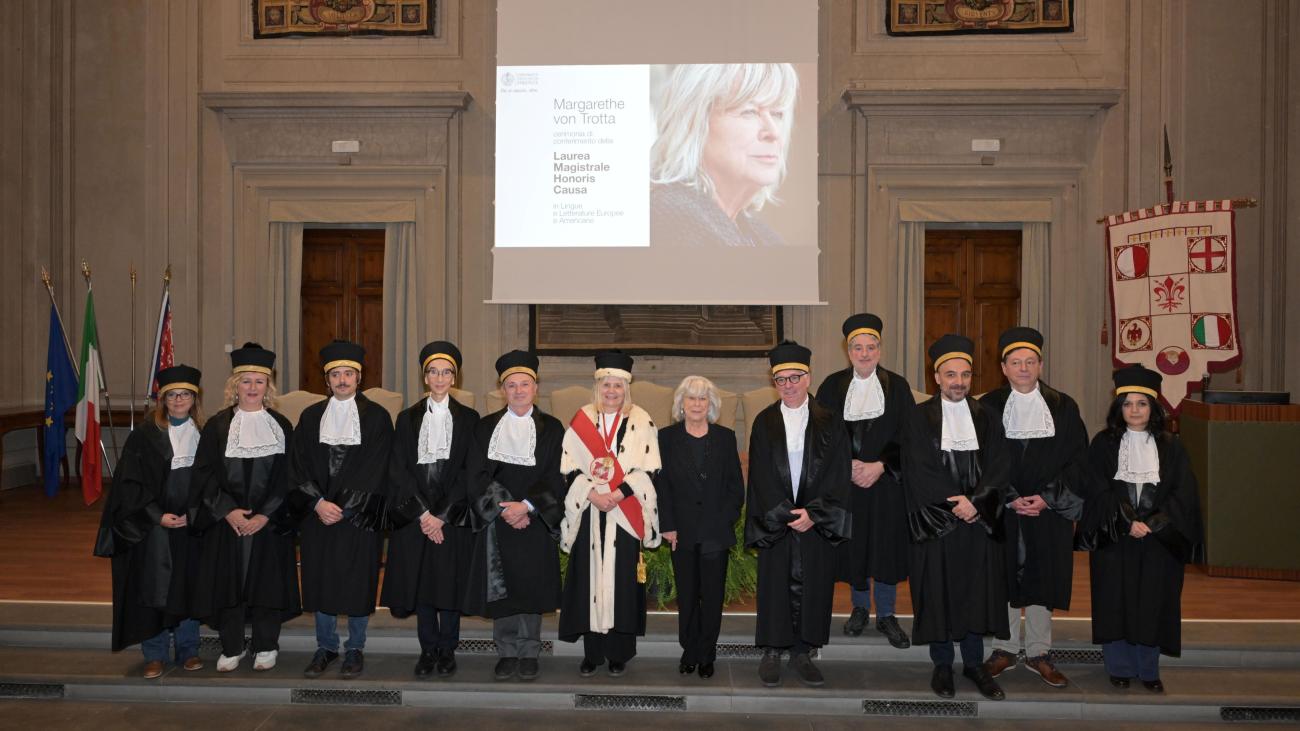 Margarethe von Trotta, con la rettrice Petrucci e la commissione di laurea