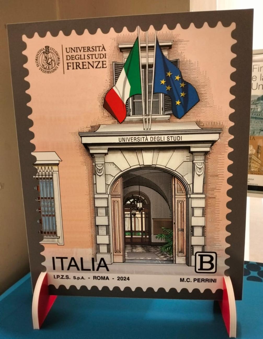 gigantografia del francobollo emesso per i 100 anni Unifi