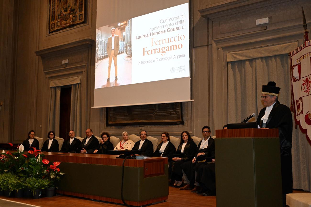 Un momento della lectio magistralis di Ferruccio Ferragamo