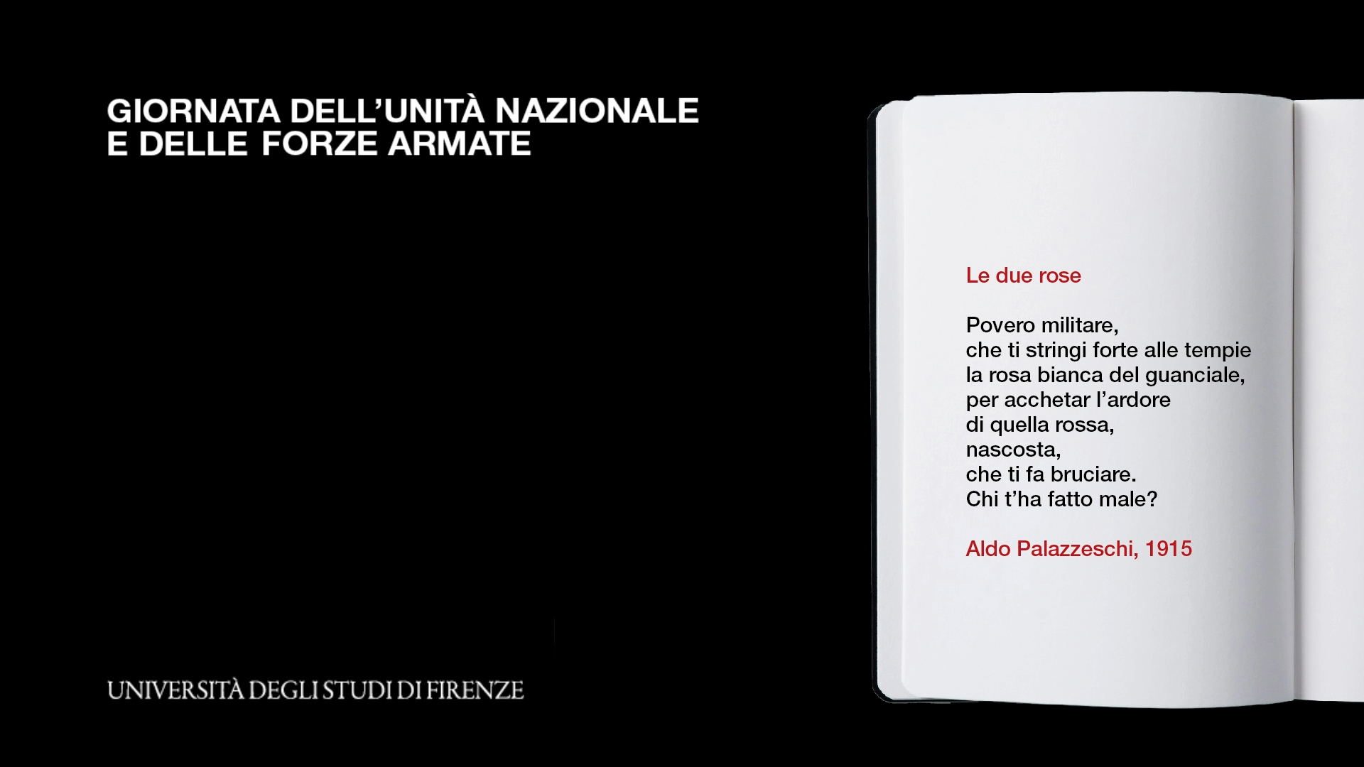 Unifi per il 4novembre, testo della poesia "Le due rose" di Aldo Palazzeschi
