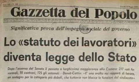 l'approvazione dello Statuto dei lavoratori su La Gazzetta del Popolo
